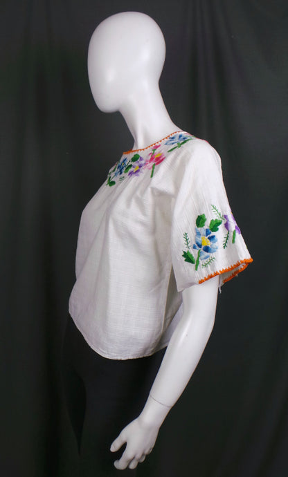 1960s White Cotton Guatemalan Vintage Top