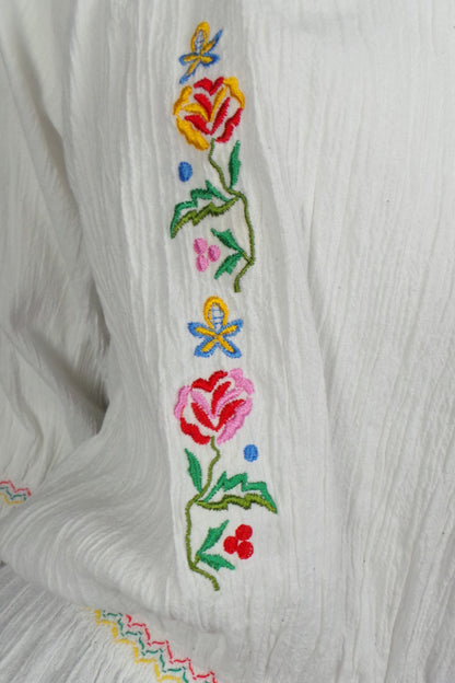1960s White Cheesecloth Embroidered Top | XL