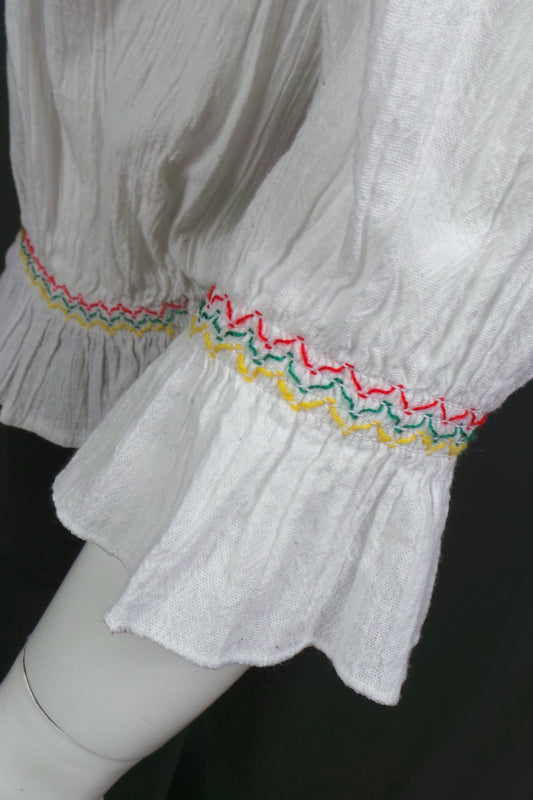 1960s White Cheesecloth Embroidered Top | XL