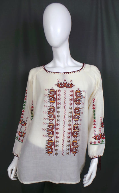 1960s Cream Embroidered Vintage Boho Top