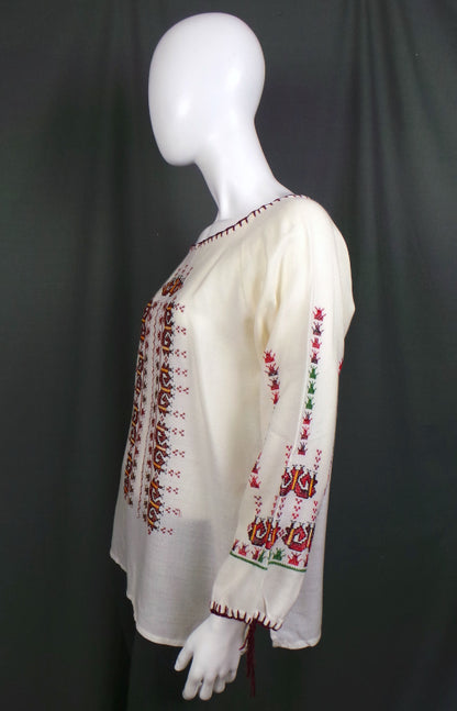 1960s Cream Embroidered Vintage Boho Top