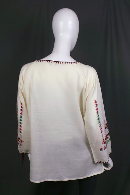1960s Cream Embroidered Boho Top | XL