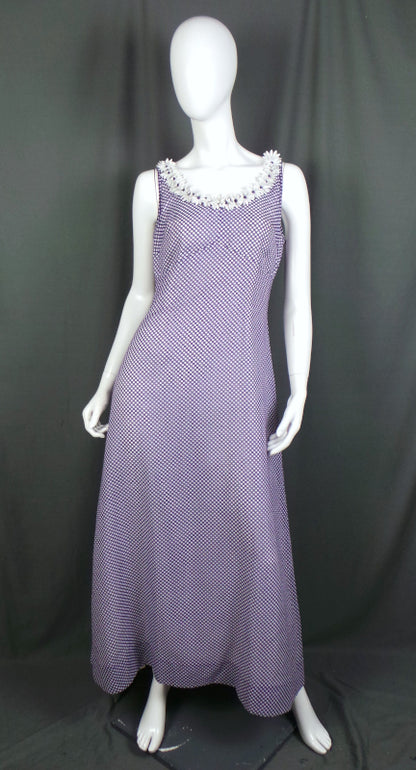 1960s Purple White Polka Dot & Daisy Vintage Dress | Carnegie