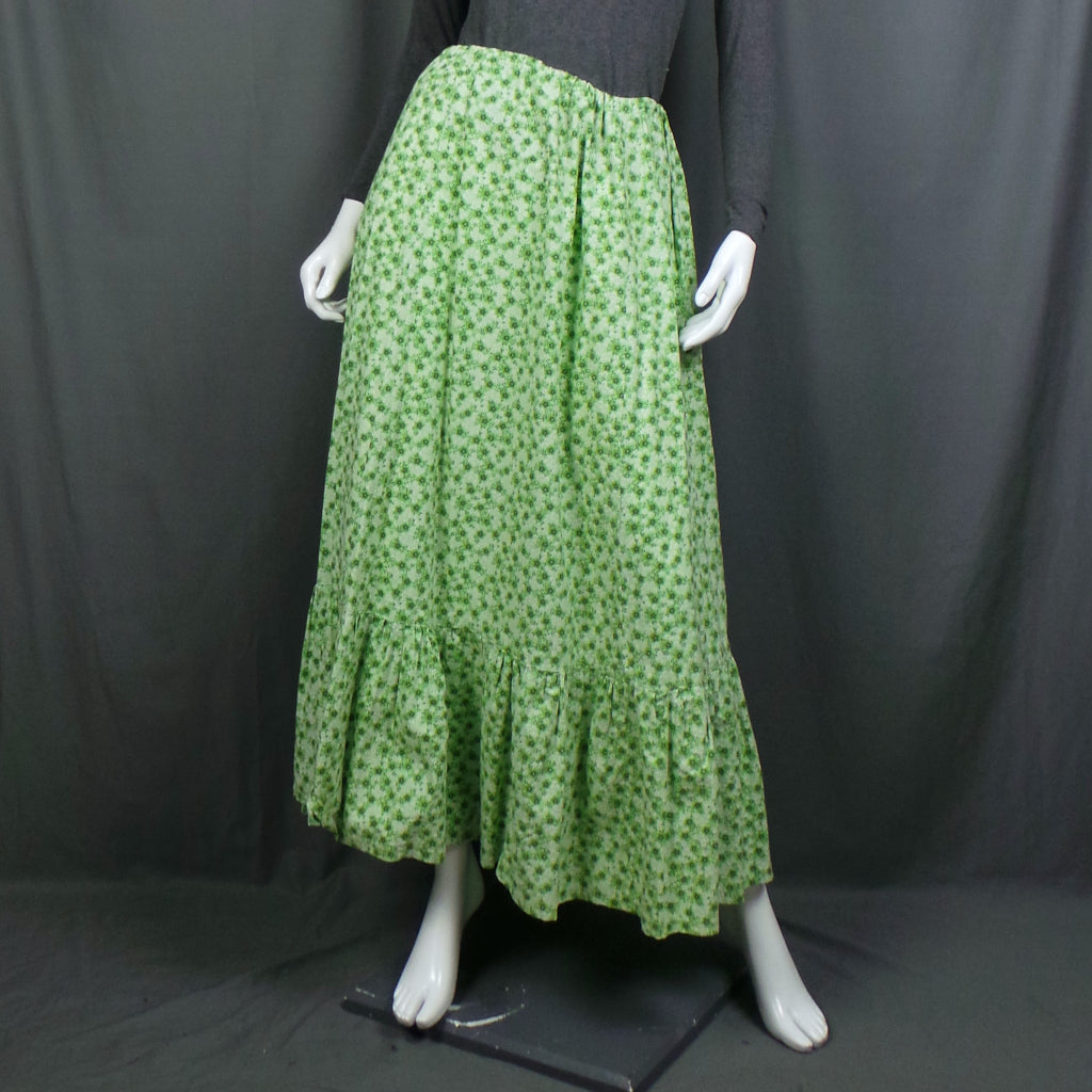 1970s Green White Floral Vintage Prairie Skirt