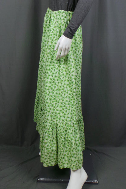 1970s Green White Floral Prairie Skirt | M