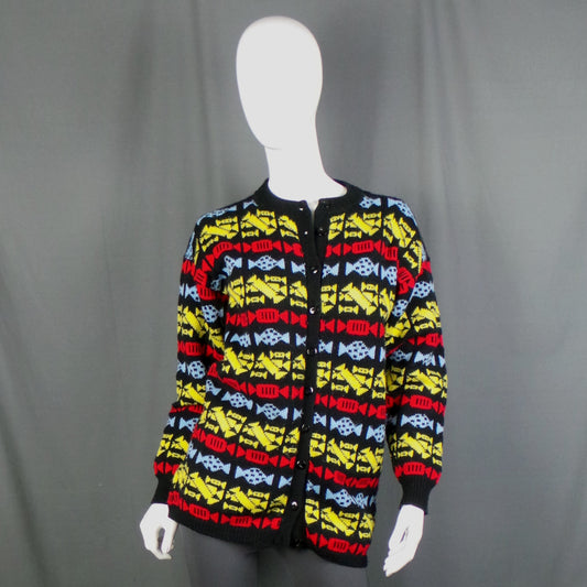 1980s Black Sweet Print Vintage Cardigan