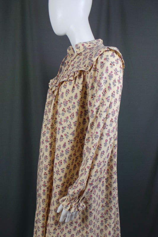 1970s Cream Floral Brushed Cotton Prairie Smock Dress, 50in Bust