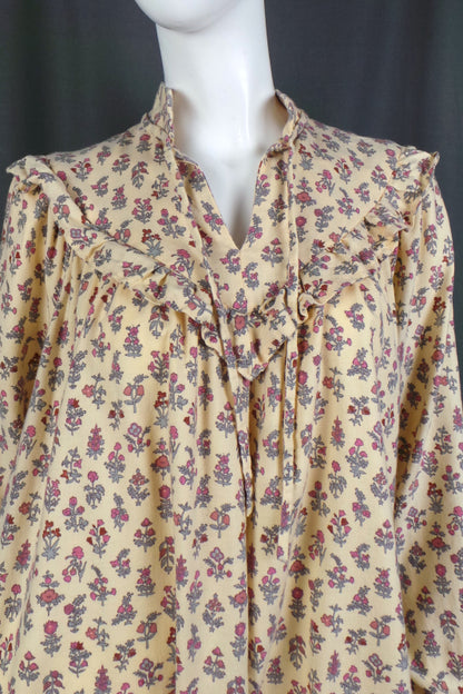 1970s Cream Floral Brushed Cotton Prairie Smock Dress, 50in Bust