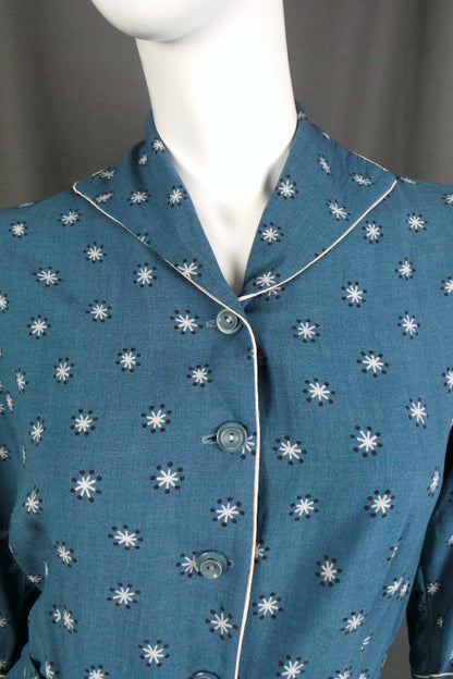 1950s Blue Atomic Print Shirt Dress | L