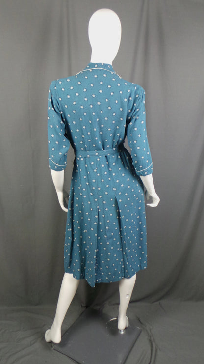 1950s Air Force Blue Atomic Print Shirt Dress, 41in Bust