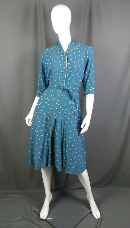 1950s Blue Atomic Print Vintage Shirt Dress