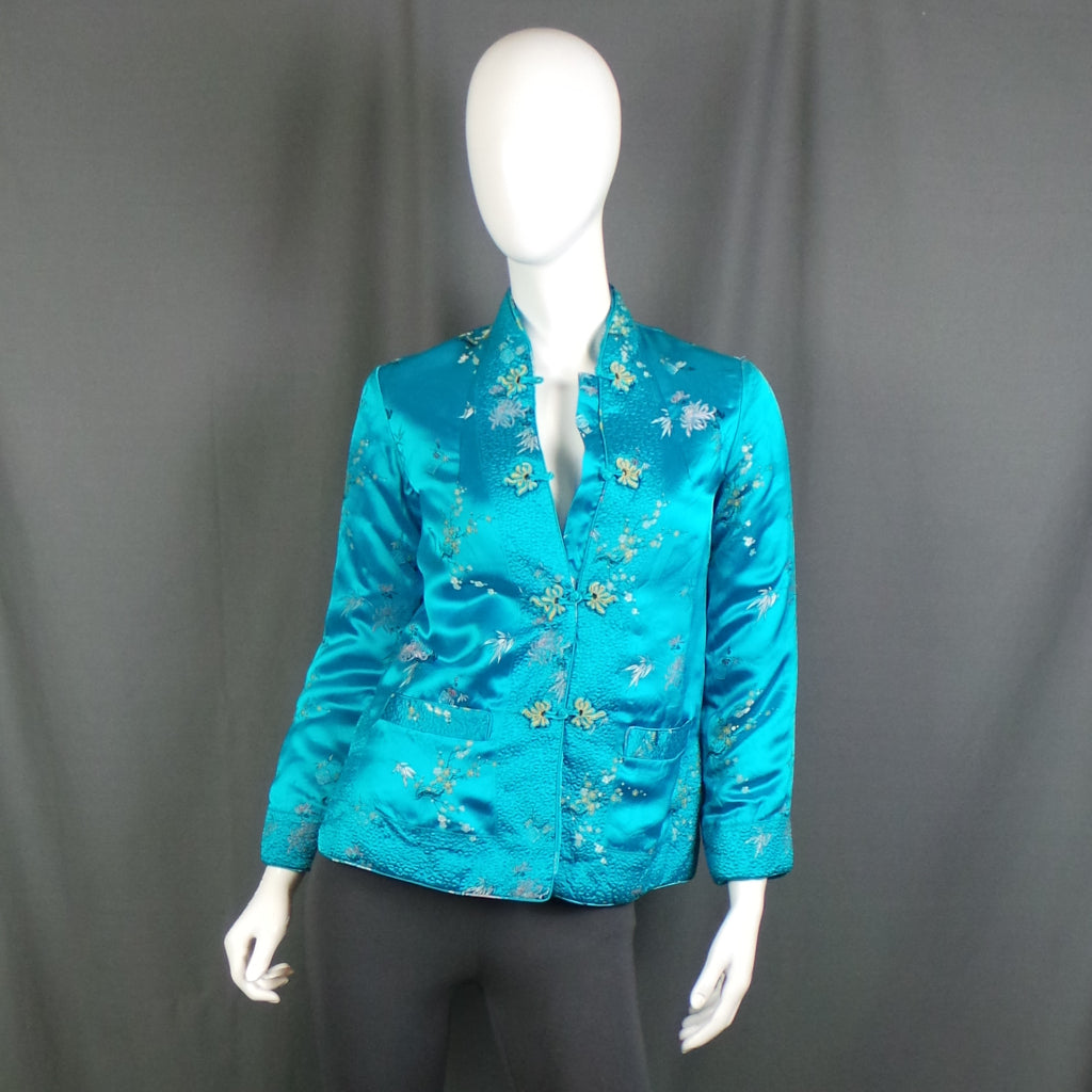 1960s Blue Chinese Brocade Vintage Quilted Jacket