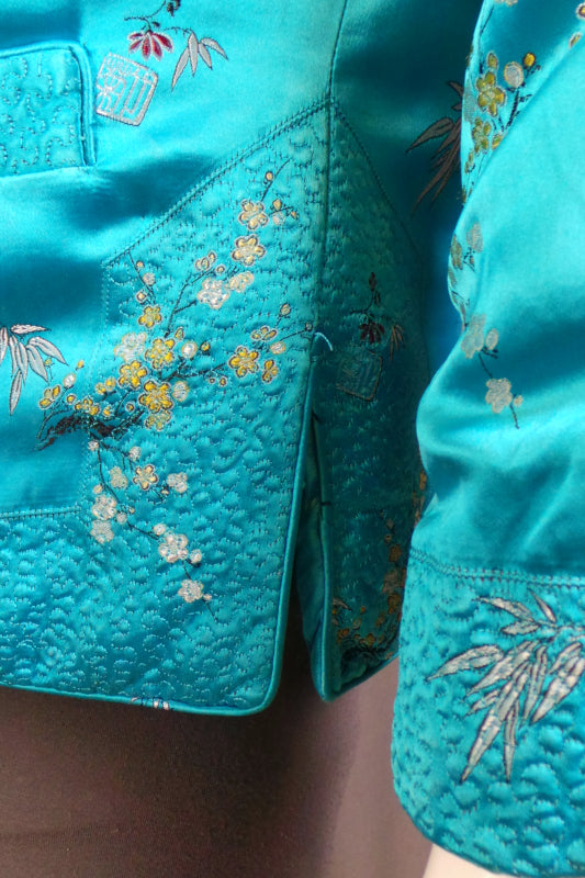1960s Blue Chinese Brocade Quilted Jacket | XS