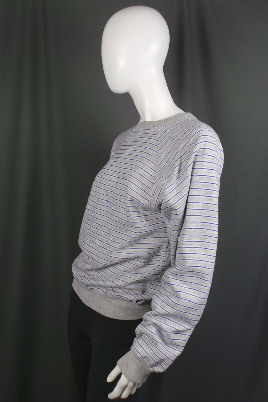1980s American Grey Blue Stripe Sweatshirt | 2XL