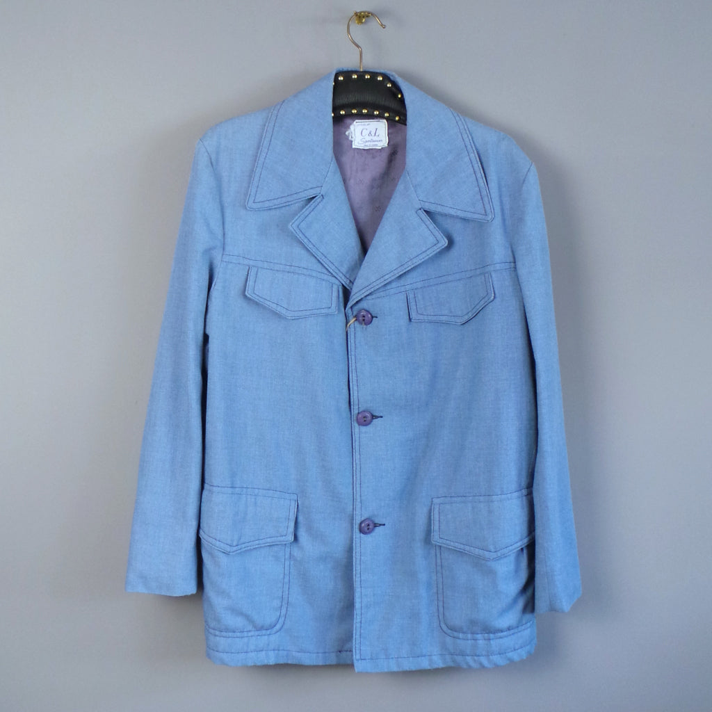 1960s Light Blue Safari Style Mens Vintage Jacket, by C&L Sportswear