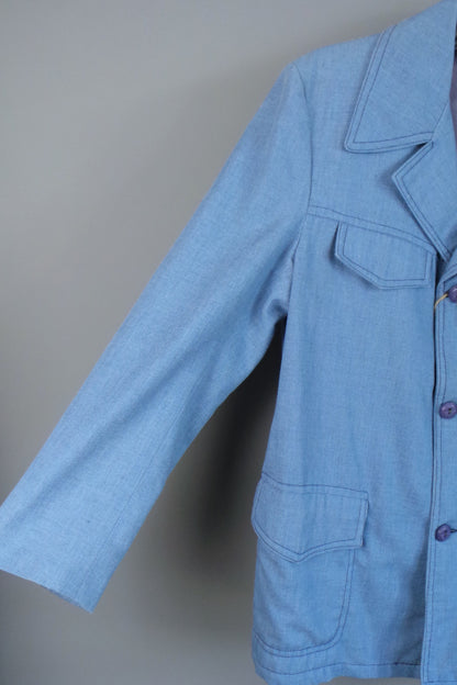 1960s Light Blue Safari Style Jacket, by C&L Sportswear, 48in Chest