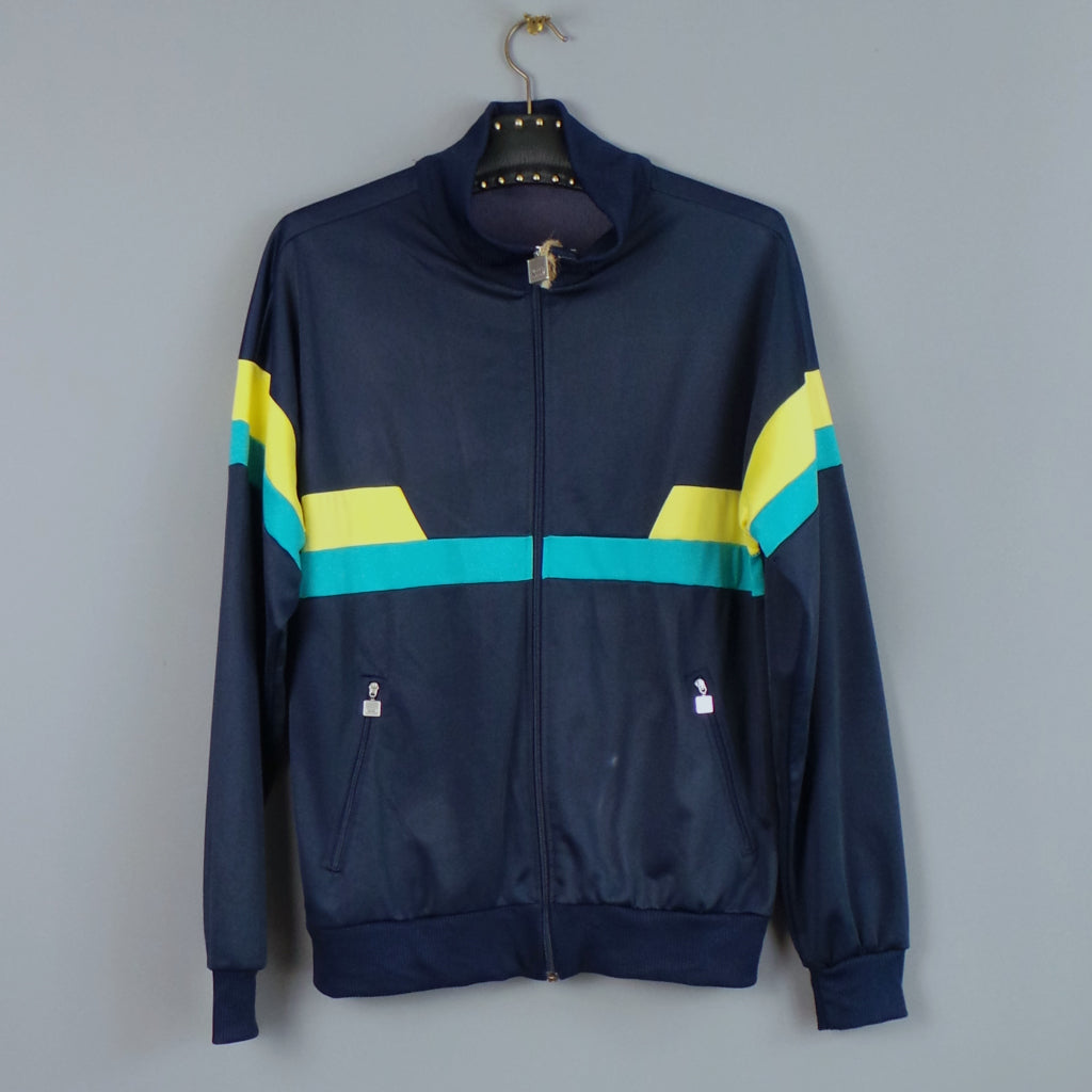 1970s Navy Blue & Lime Zipped Sports Vintage Jacket | Rodeo