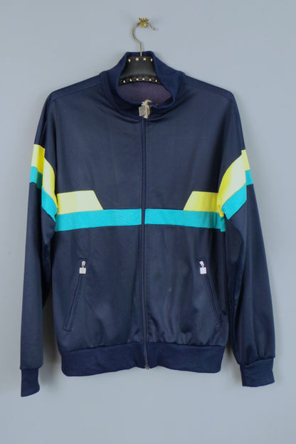 1970s Navy Blue & Lime Zipped Sports Jacket | Rodeo | 2XL