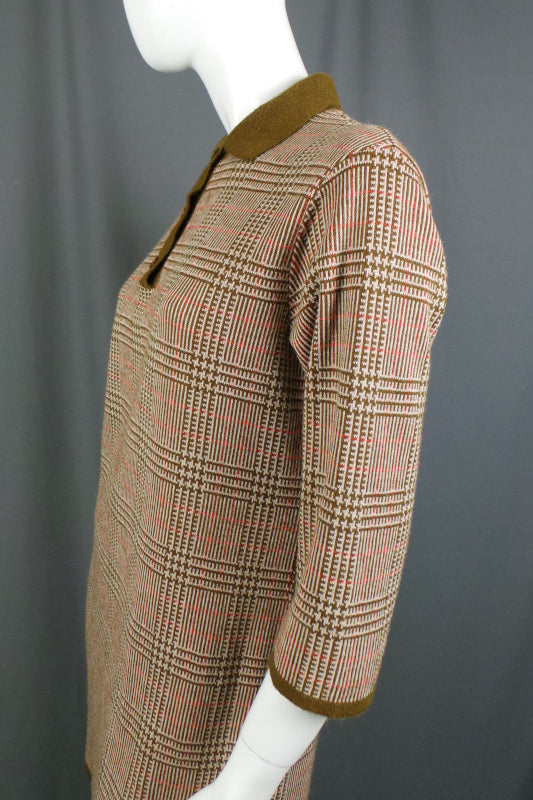 1960s Khaki Checked Mod Jumper Dress | St Michael | XL