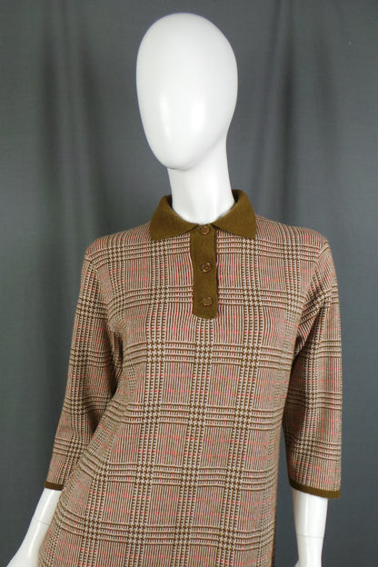 1960s Khaki Checked Mod Jumper Dress | St Michael | XL