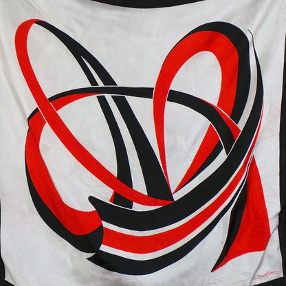 1980s Black, White and Red Swirl Vintage Scarf | Christian
