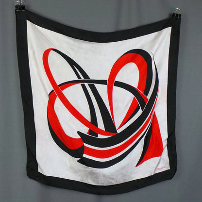1980s Black, White and Red Swirl Vintage Scarf | Christian