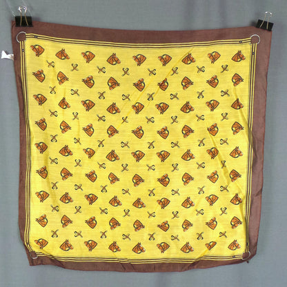 1970s Yellow and Brown Equestrian Vintage Scarf