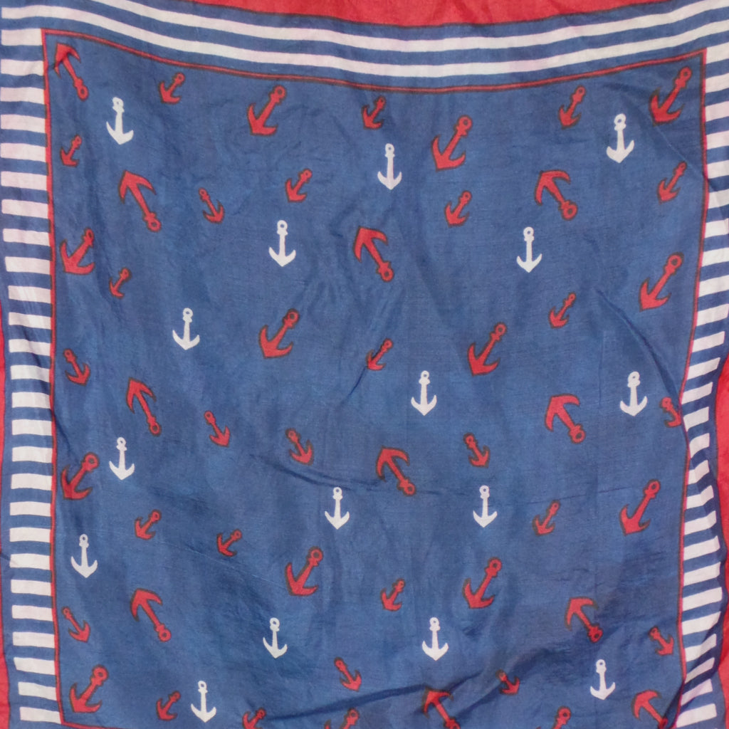 1980s Sailor Anchor Nautical Print Vintage Silk Scarf