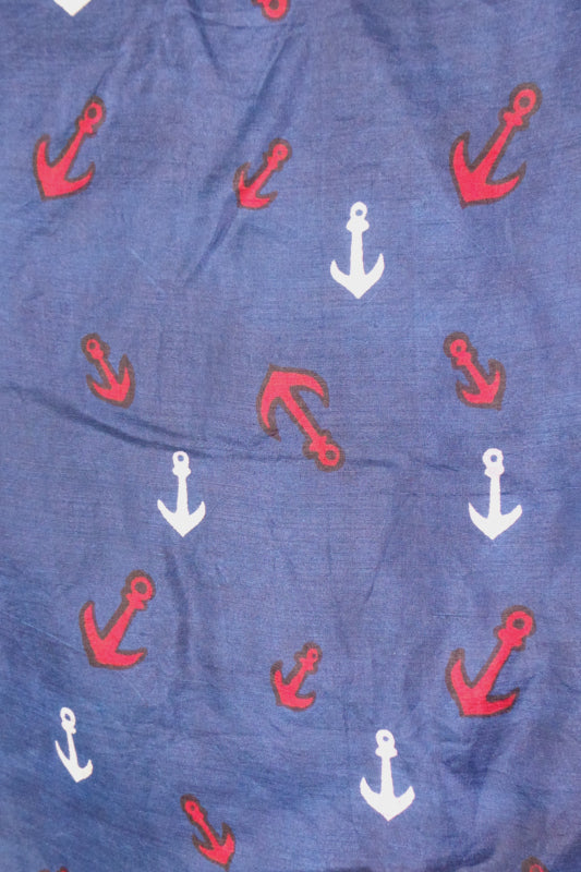 1980s Sailor Anchor Nautical Print Silk Scarf