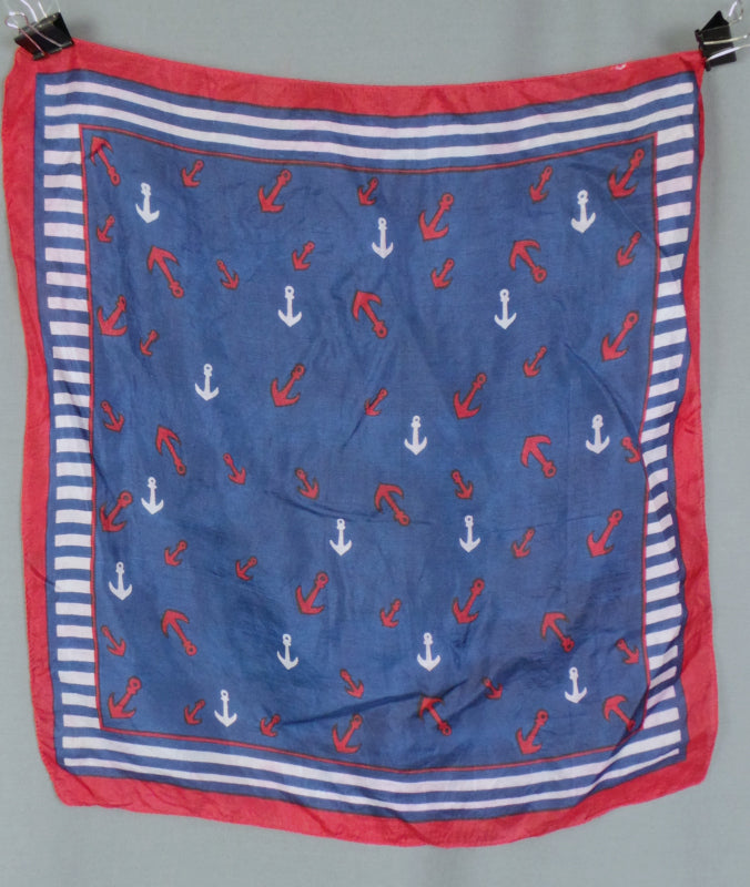 1980s Sailor Anchor Nautical Print Vintage Silk Scarf
