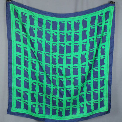 1960s Green and Navy Square Print Vintage Scarf | Richard Allen
