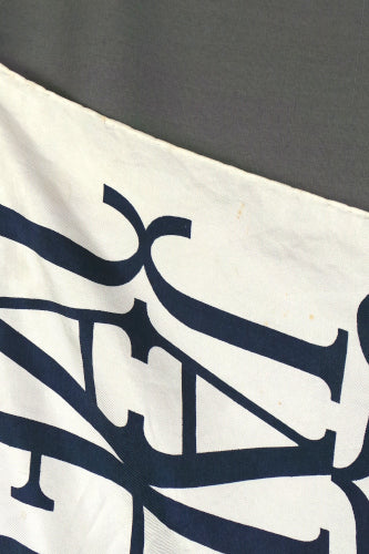 1980s White and Navy Logo Silk Scarf | Jaeger