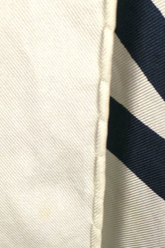 1980s White and Navy Logo Silk Scarf | Jaeger