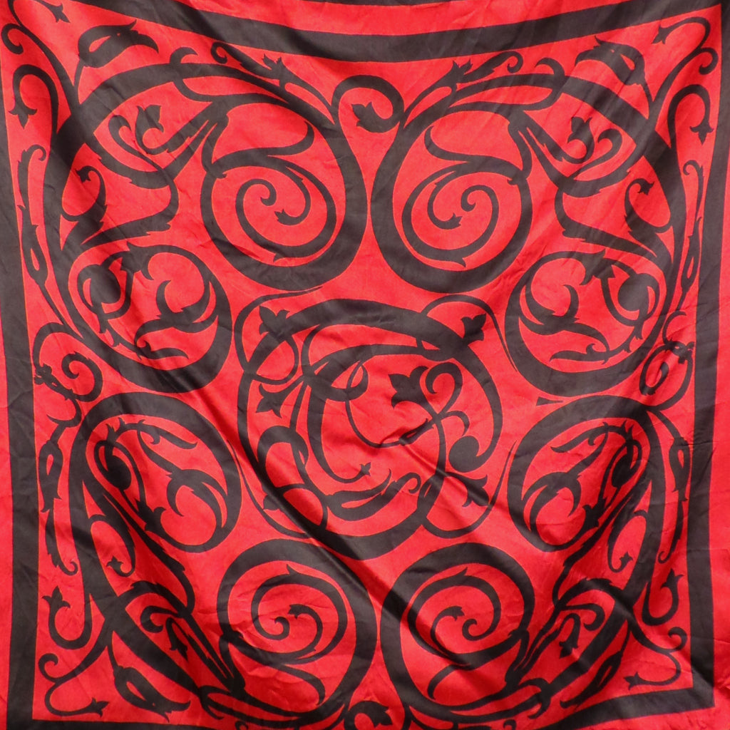 1980s Red and Black Vine Print Vintage Scarf