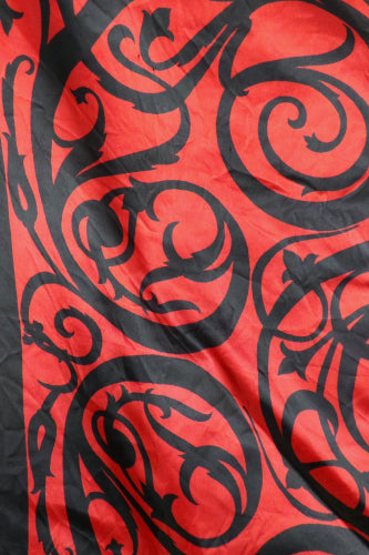 1980s Red and Black Vine Print Scarf