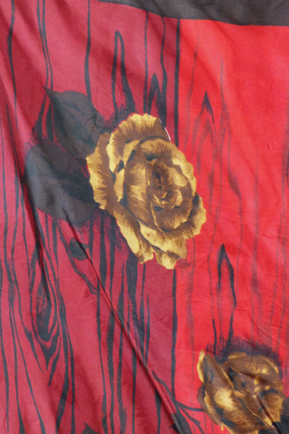 1950s Red Golden Rose Silk Scarf