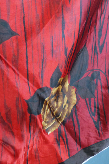 1950s Red Golden Rose Silk Scarf