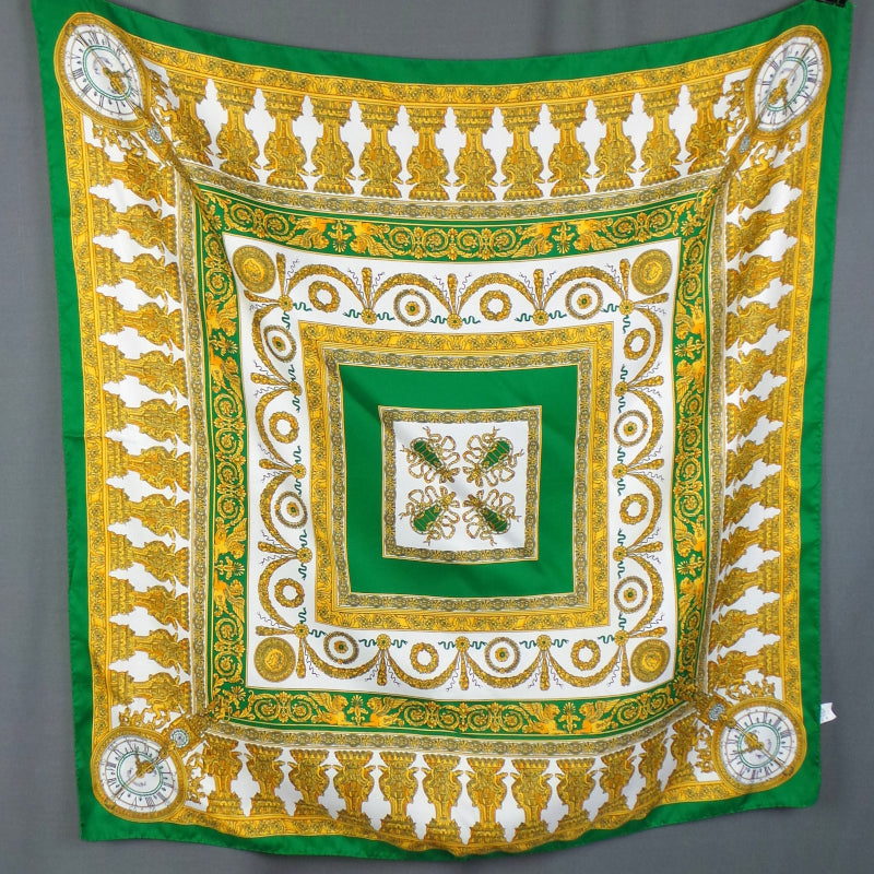 1980s Ornate green and Yellow Clock Scarf