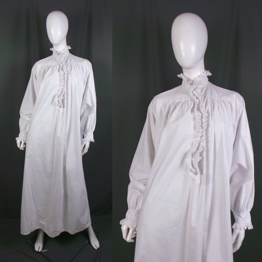 Victorian White Cotton Lace Vintage Dress