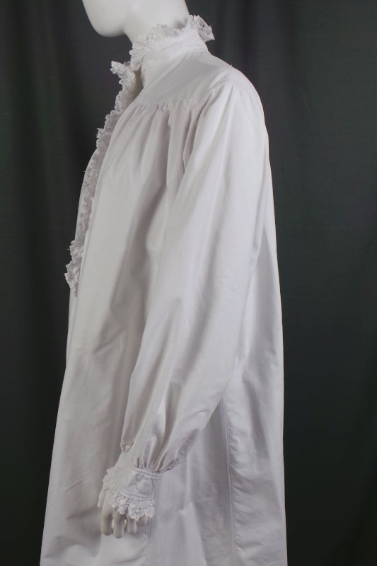 Victorian White Cotton Lace Frill Front Nightie Maxi Dress, One Size