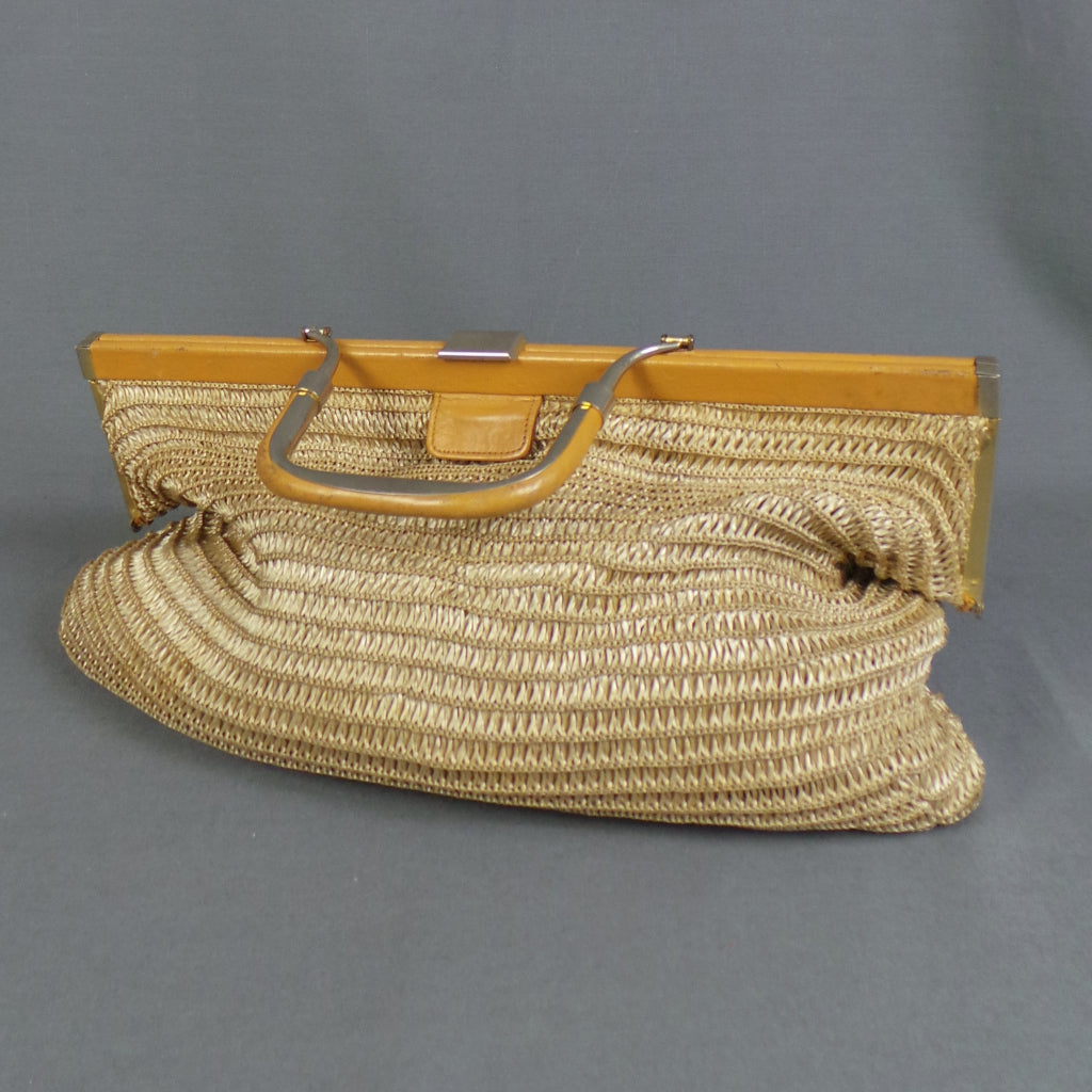 1970s Raffia Straw Vintage Frame Bag