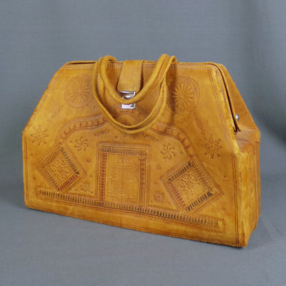 1950s Tan Tooled Leather Vintage Large Bag