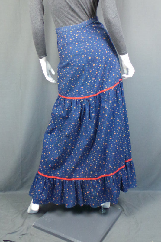 1960s Dark Blue Tiered Prairie Skirt | 2XS