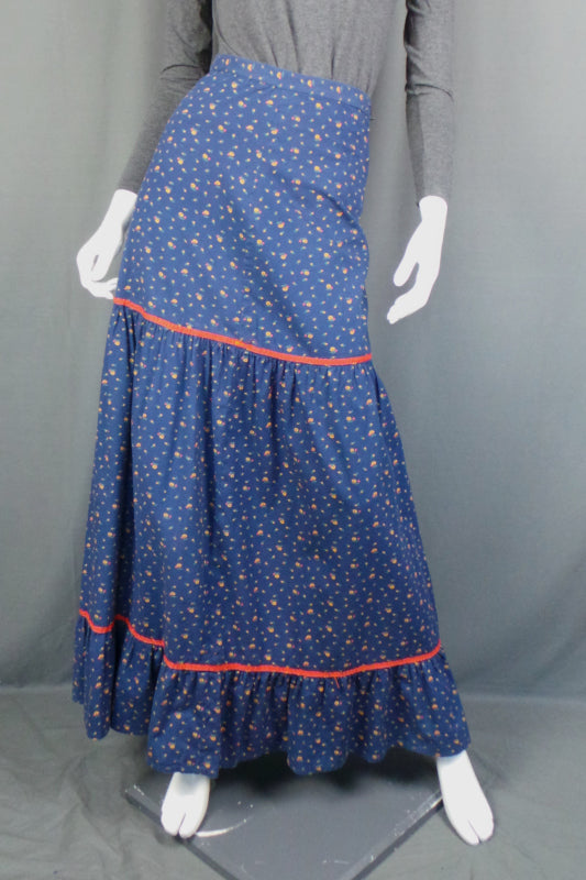 1960s Dark Blue Tiered Prairie Skirt | 2XS