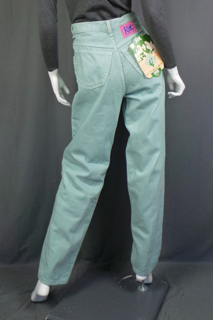 1980s Deadstock Pastel Mint High Waisted Denim Jeans, 30in Waist