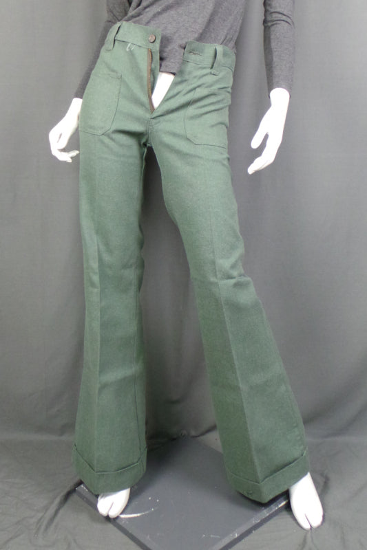 1960s Deadstock Sage Turn Up Flares His and Hers Strides, by Campari, 28.5in Waist