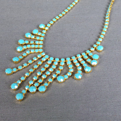 1980s Turquoise and Gold Waterfall Vintage Necklace