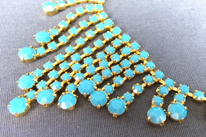 1980s Turquoise and Gold Waterfall Necklace