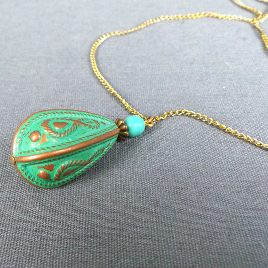 1970s Turquoise and Copper Drop Vintage Pendant