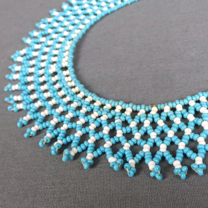1920s Light Blue and White Beaded Vintage Collar Necklace